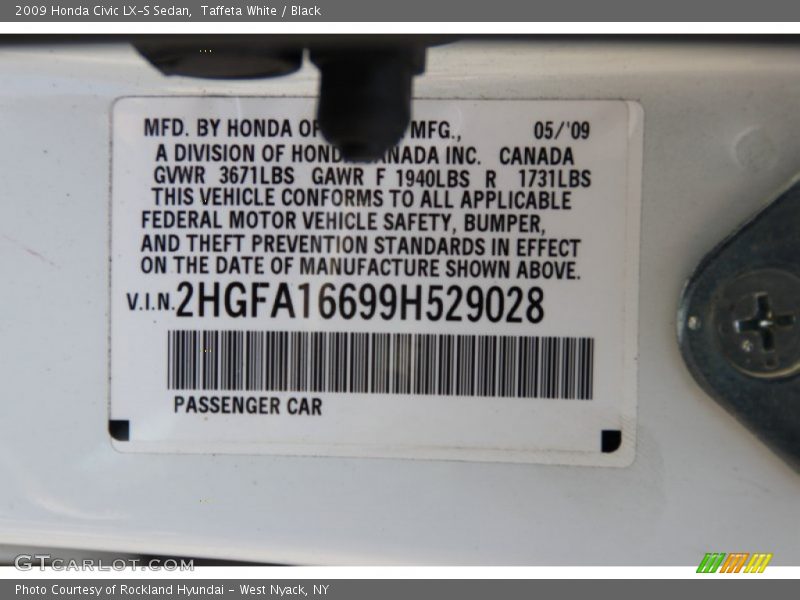 Taffeta White / Black 2009 Honda Civic LX-S Sedan