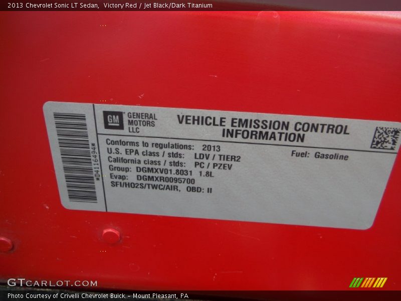 Victory Red / Jet Black/Dark Titanium 2013 Chevrolet Sonic LT Sedan