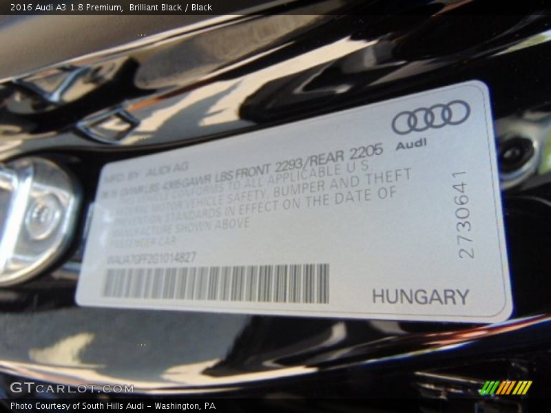 Brilliant Black / Black 2016 Audi A3 1.8 Premium