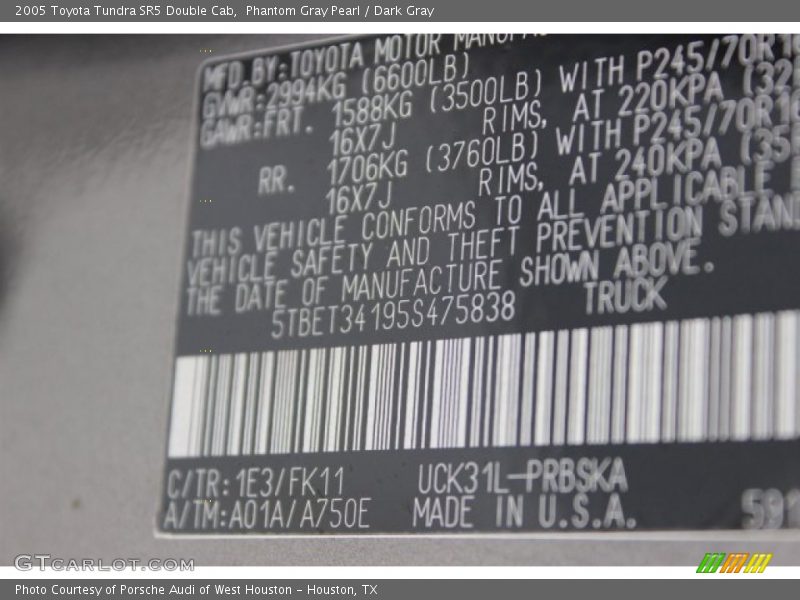 Phantom Gray Pearl / Dark Gray 2005 Toyota Tundra SR5 Double Cab