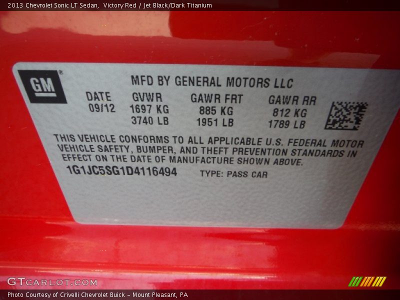 Victory Red / Jet Black/Dark Titanium 2013 Chevrolet Sonic LT Sedan