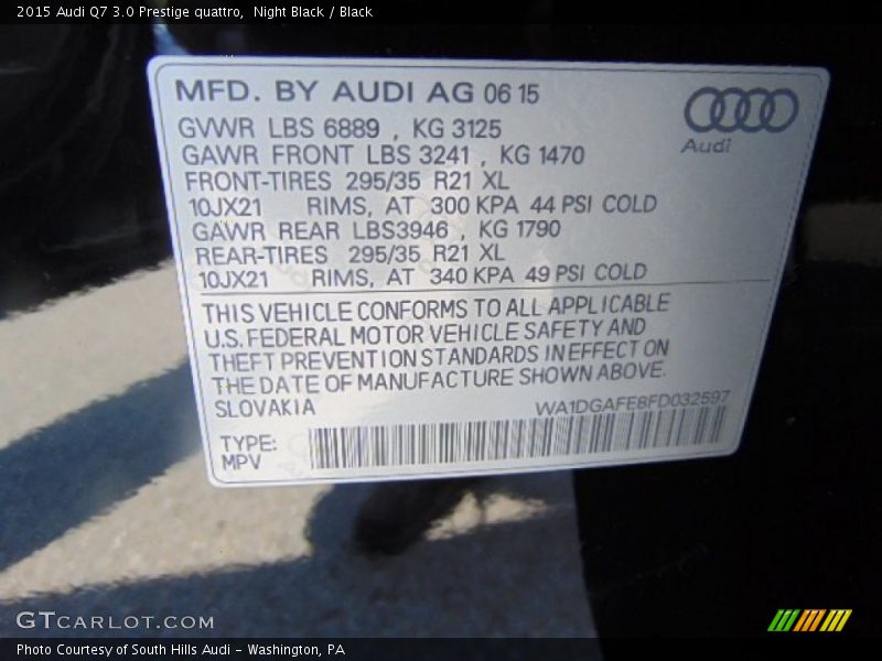 Night Black / Black 2015 Audi Q7 3.0 Prestige quattro