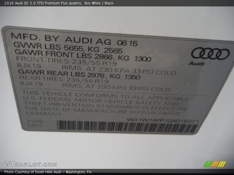 Ibis White / Black 2016 Audi Q5 3.0 TFSI Premium Plus quattro