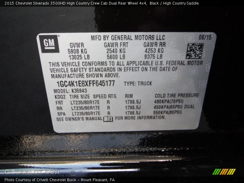 Black / High Country Saddle 2015 Chevrolet Silverado 3500HD High Country Crew Cab Dual Rear Wheel 4x4