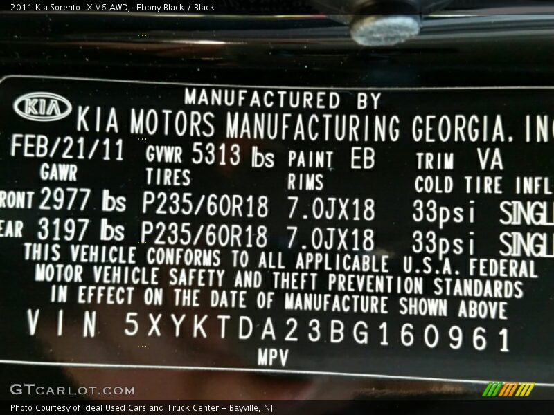 Ebony Black / Black 2011 Kia Sorento LX V6 AWD