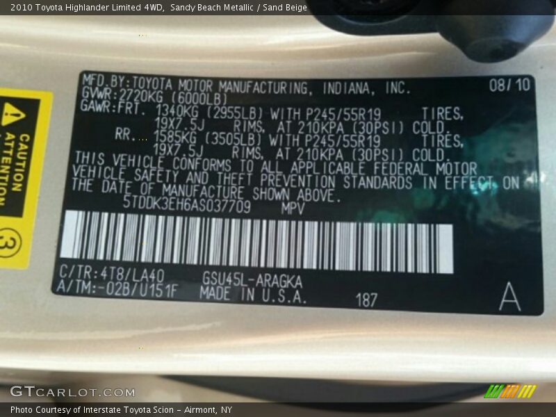 Sandy Beach Metallic / Sand Beige 2010 Toyota Highlander Limited 4WD