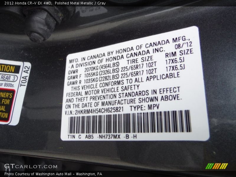 Polished Metal Metallic / Gray 2012 Honda CR-V EX 4WD