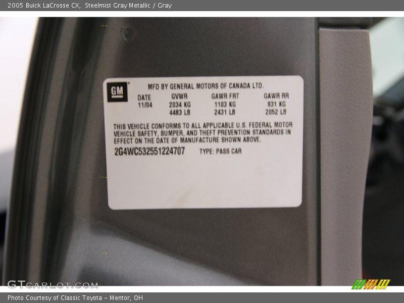Steelmist Gray Metallic / Gray 2005 Buick LaCrosse CX