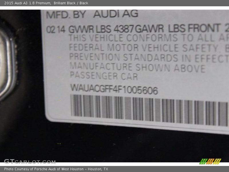 Brilliant Black / Black 2015 Audi A3 1.8 Premium