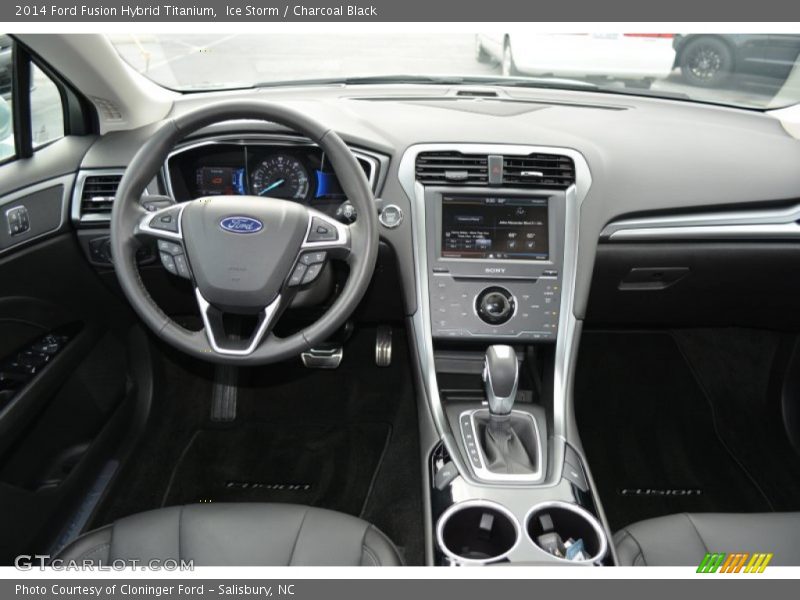 Ice Storm / Charcoal Black 2014 Ford Fusion Hybrid Titanium