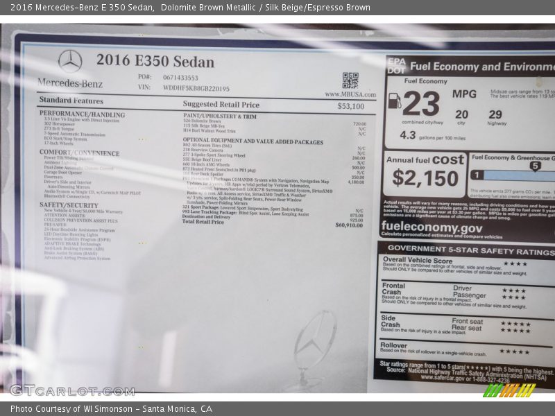 Dolomite Brown Metallic / Silk Beige/Espresso Brown 2016 Mercedes-Benz E 350 Sedan