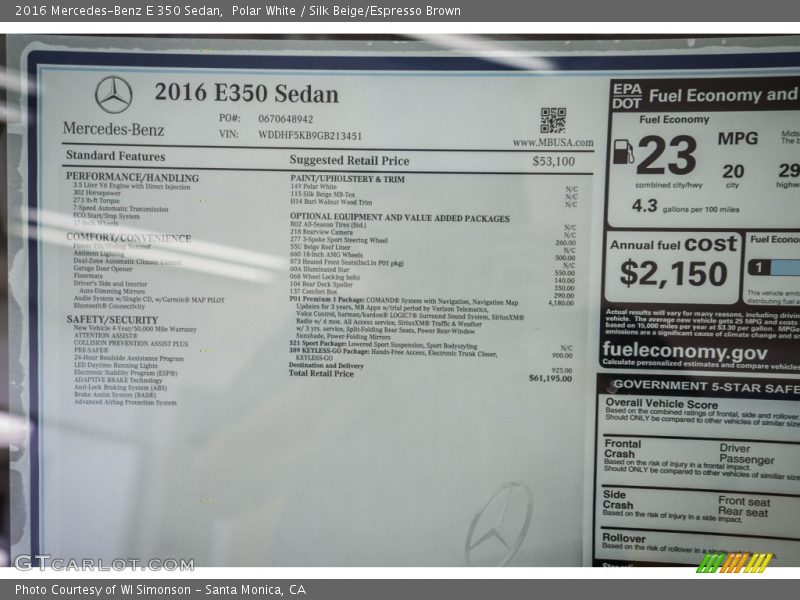 Polar White / Silk Beige/Espresso Brown 2016 Mercedes-Benz E 350 Sedan