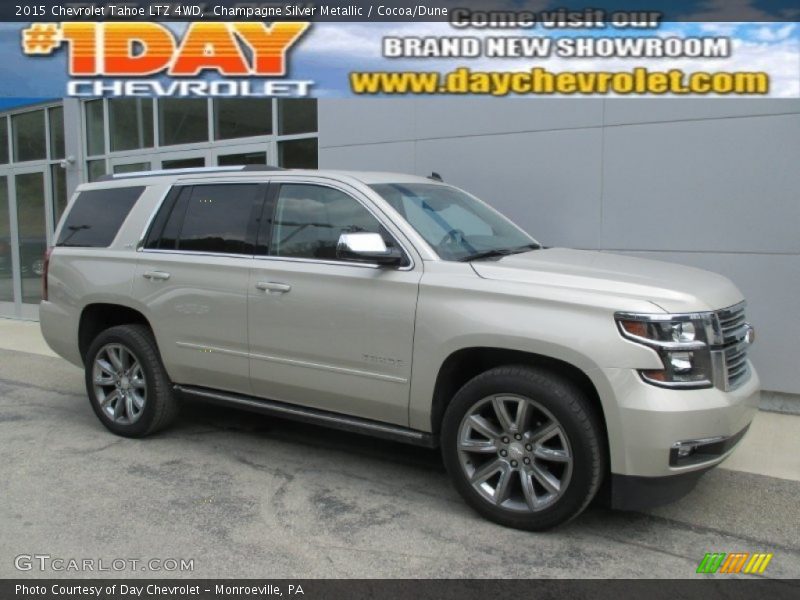 Champagne Silver Metallic / Cocoa/Dune 2015 Chevrolet Tahoe LTZ 4WD