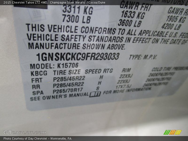 Champagne Silver Metallic / Cocoa/Dune 2015 Chevrolet Tahoe LTZ 4WD