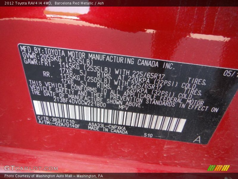 Barcelona Red Metallic / Ash 2012 Toyota RAV4 I4 4WD