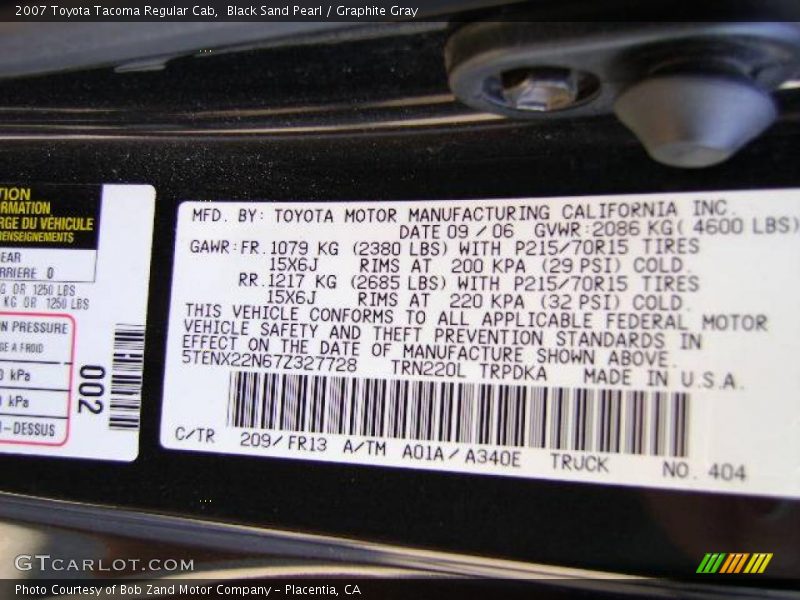Black Sand Pearl / Graphite Gray 2007 Toyota Tacoma Regular Cab