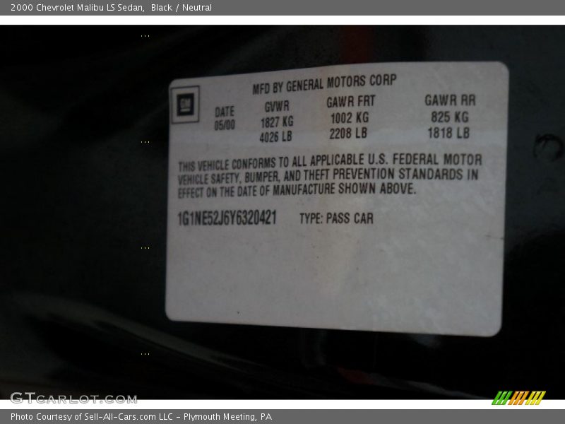 Black / Neutral 2000 Chevrolet Malibu LS Sedan