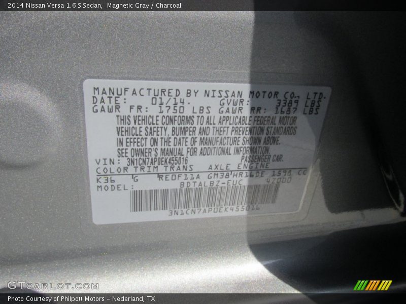 Magnetic Gray / Charcoal 2014 Nissan Versa 1.6 S Sedan