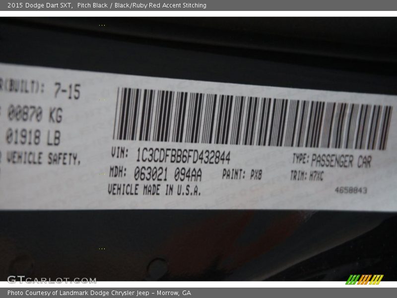 Pitch Black / Black/Ruby Red Accent Stitching 2015 Dodge Dart SXT