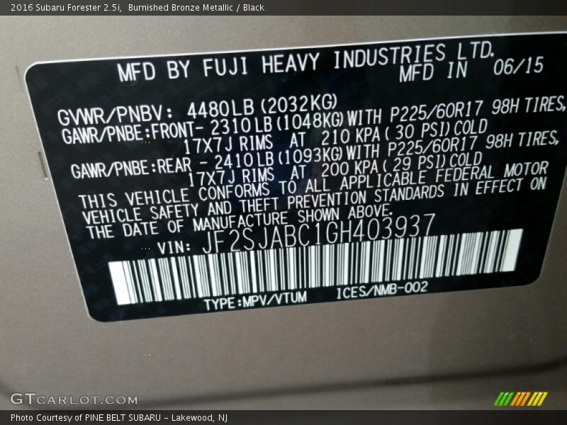 Burnished Bronze Metallic / Black 2016 Subaru Forester 2.5i