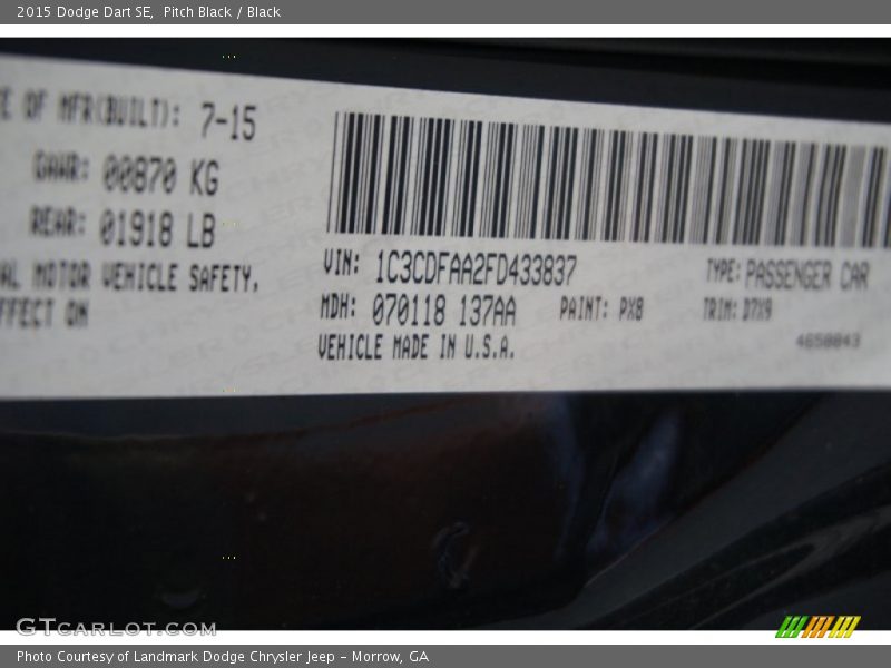 Pitch Black / Black 2015 Dodge Dart SE