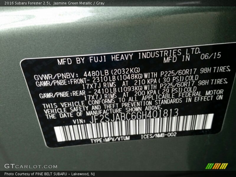 Jasmine Green Metallic / Gray 2016 Subaru Forester 2.5i