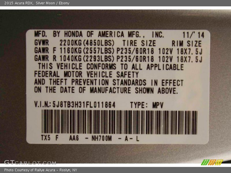 Silver Moon / Ebony 2015 Acura RDX