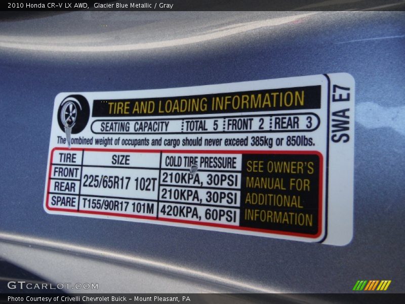 Glacier Blue Metallic / Gray 2010 Honda CR-V LX AWD