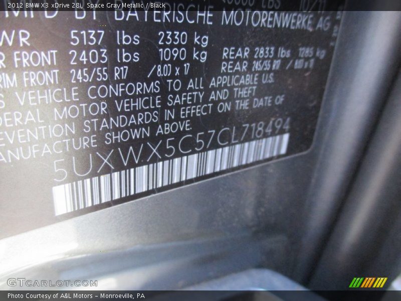 Space Gray Metallic / Black 2012 BMW X3 xDrive 28i