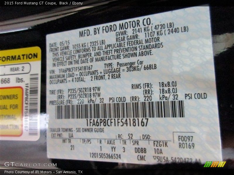 Black / Ebony 2015 Ford Mustang GT Coupe