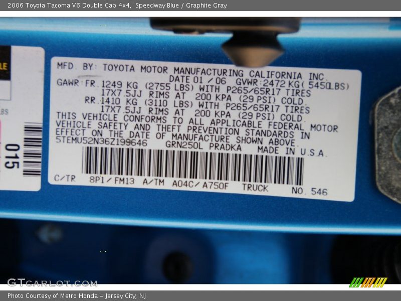 Speedway Blue / Graphite Gray 2006 Toyota Tacoma V6 Double Cab 4x4