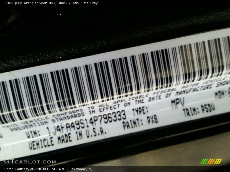 Black / Dark Slate Gray 2004 Jeep Wrangler Sport 4x4