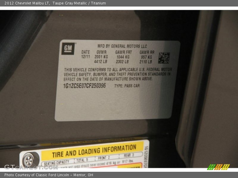 Taupe Gray Metallic / Titanium 2012 Chevrolet Malibu LT