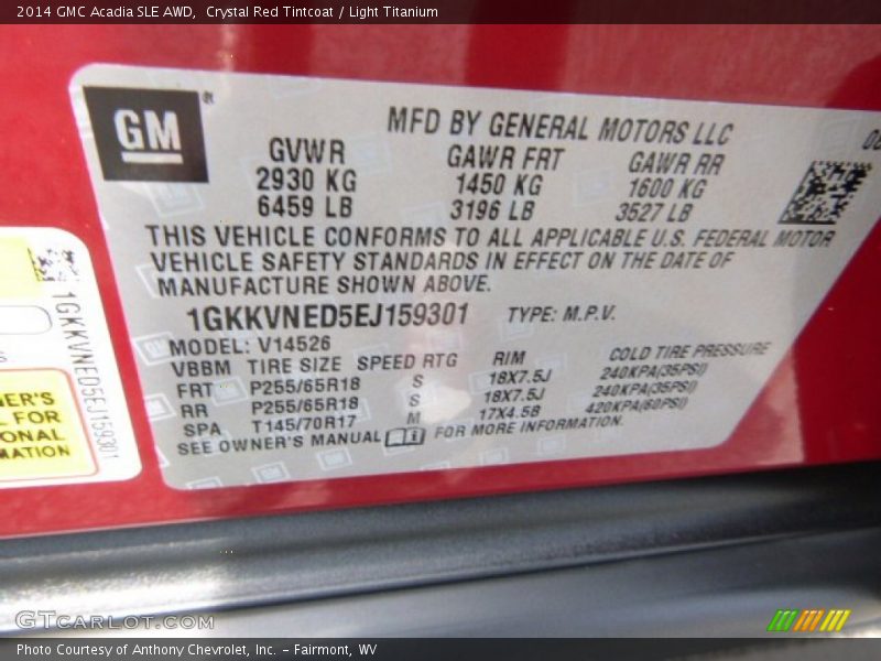 Crystal Red Tintcoat / Light Titanium 2014 GMC Acadia SLE AWD