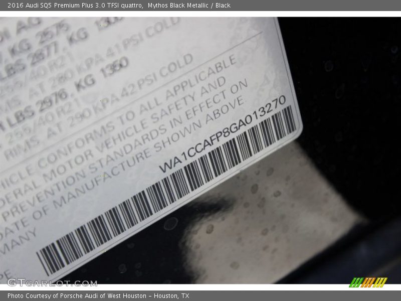 Mythos Black Metallic / Black 2016 Audi SQ5 Premium Plus 3.0 TFSI quattro