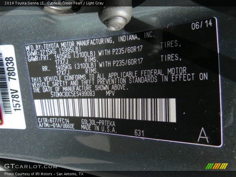 Cypress Green Pearl / Light Gray 2014 Toyota Sienna LE