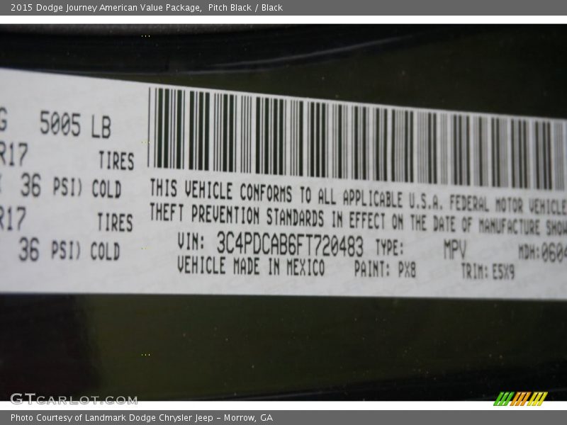 Pitch Black / Black 2015 Dodge Journey American Value Package