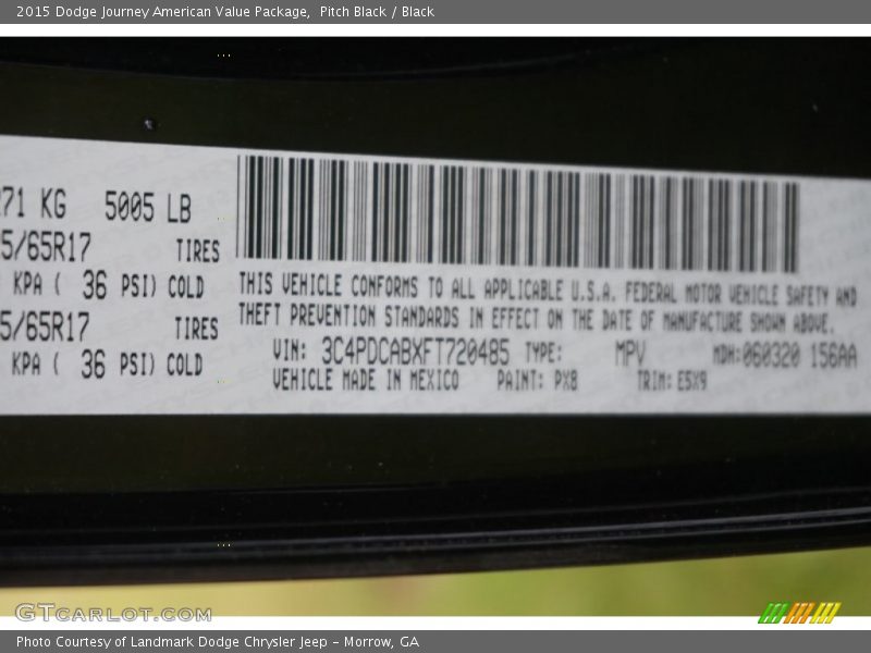 Pitch Black / Black 2015 Dodge Journey American Value Package