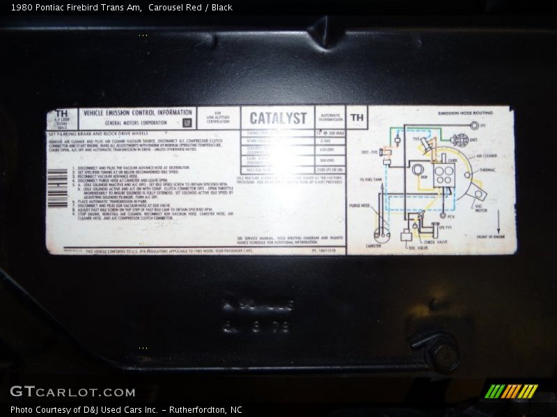 Info Tag of 1980 Firebird Trans Am