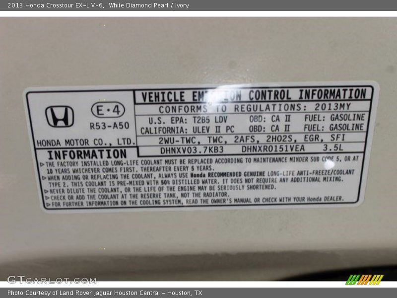 White Diamond Pearl / Ivory 2013 Honda Crosstour EX-L V-6