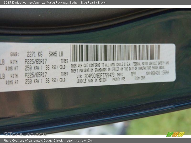 Fathom Blue Pearl / Black 2015 Dodge Journey American Value Package