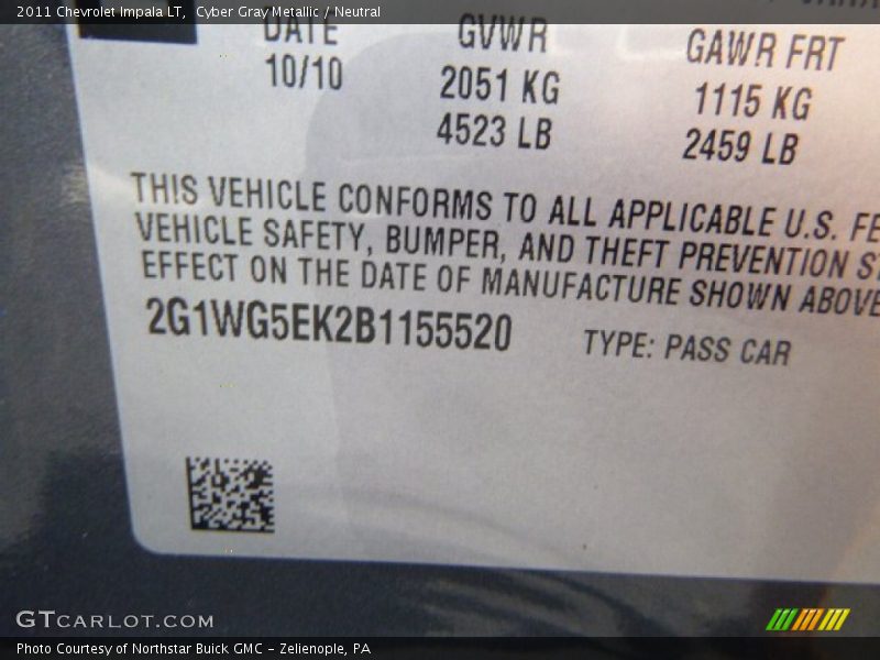 Cyber Gray Metallic / Neutral 2011 Chevrolet Impala LT