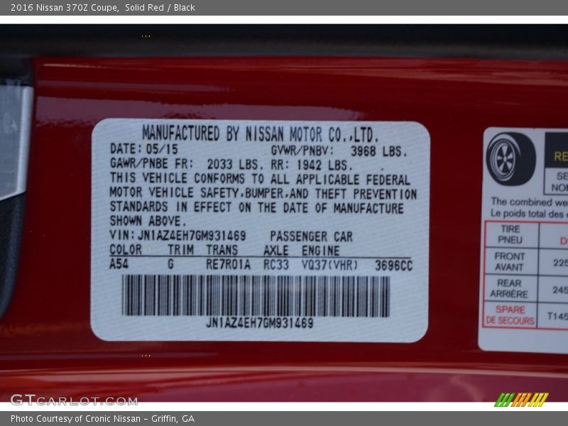 Solid Red / Black 2016 Nissan 370Z Coupe