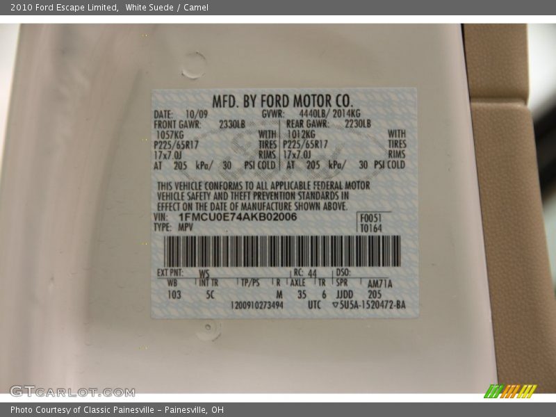 White Suede / Camel 2010 Ford Escape Limited