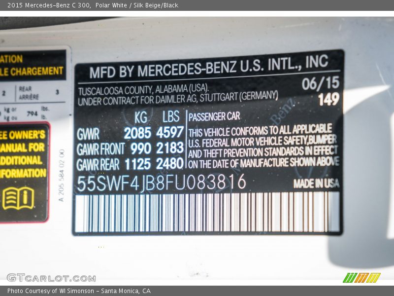 Polar White / Silk Beige/Black 2015 Mercedes-Benz C 300