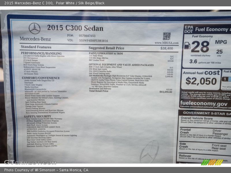 Polar White / Silk Beige/Black 2015 Mercedes-Benz C 300