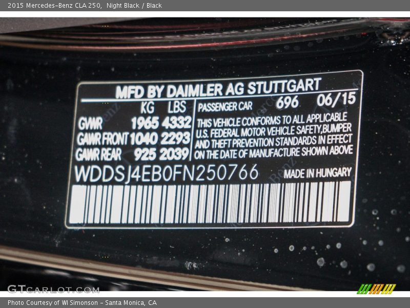 Night Black / Black 2015 Mercedes-Benz CLA 250