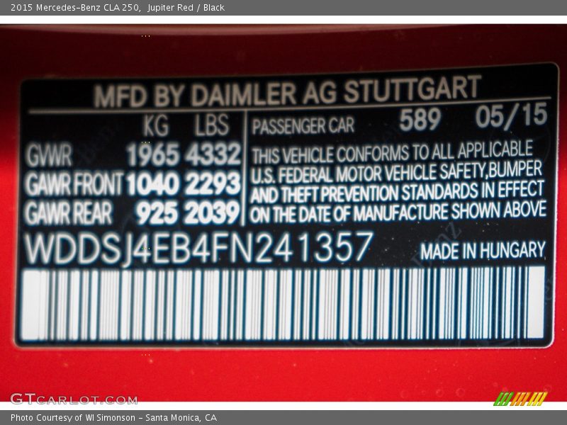 Jupiter Red / Black 2015 Mercedes-Benz CLA 250