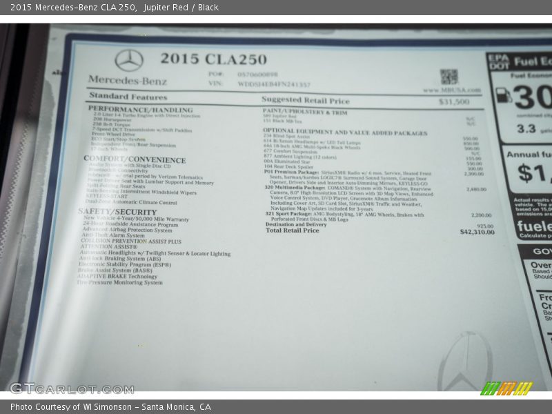 Jupiter Red / Black 2015 Mercedes-Benz CLA 250