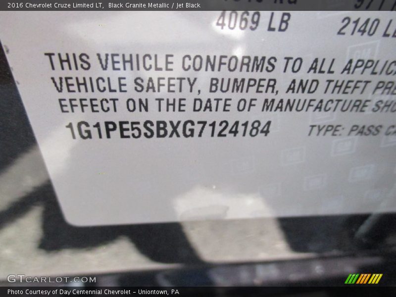 Black Granite Metallic / Jet Black 2016 Chevrolet Cruze Limited LT